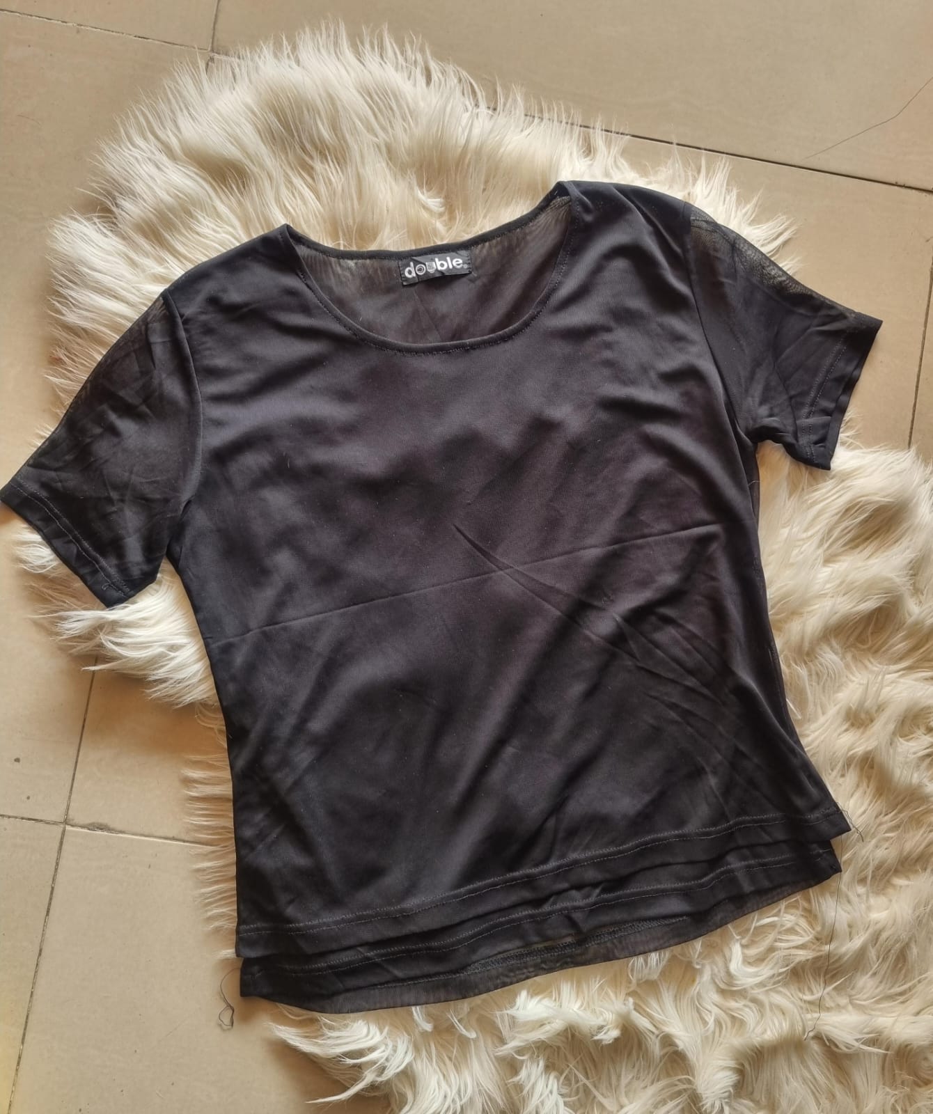 medium jet black stretchable net top – chest 20–21″ | length 23″ medium jet black stretchable net top – chest 20–21″ | length 23″