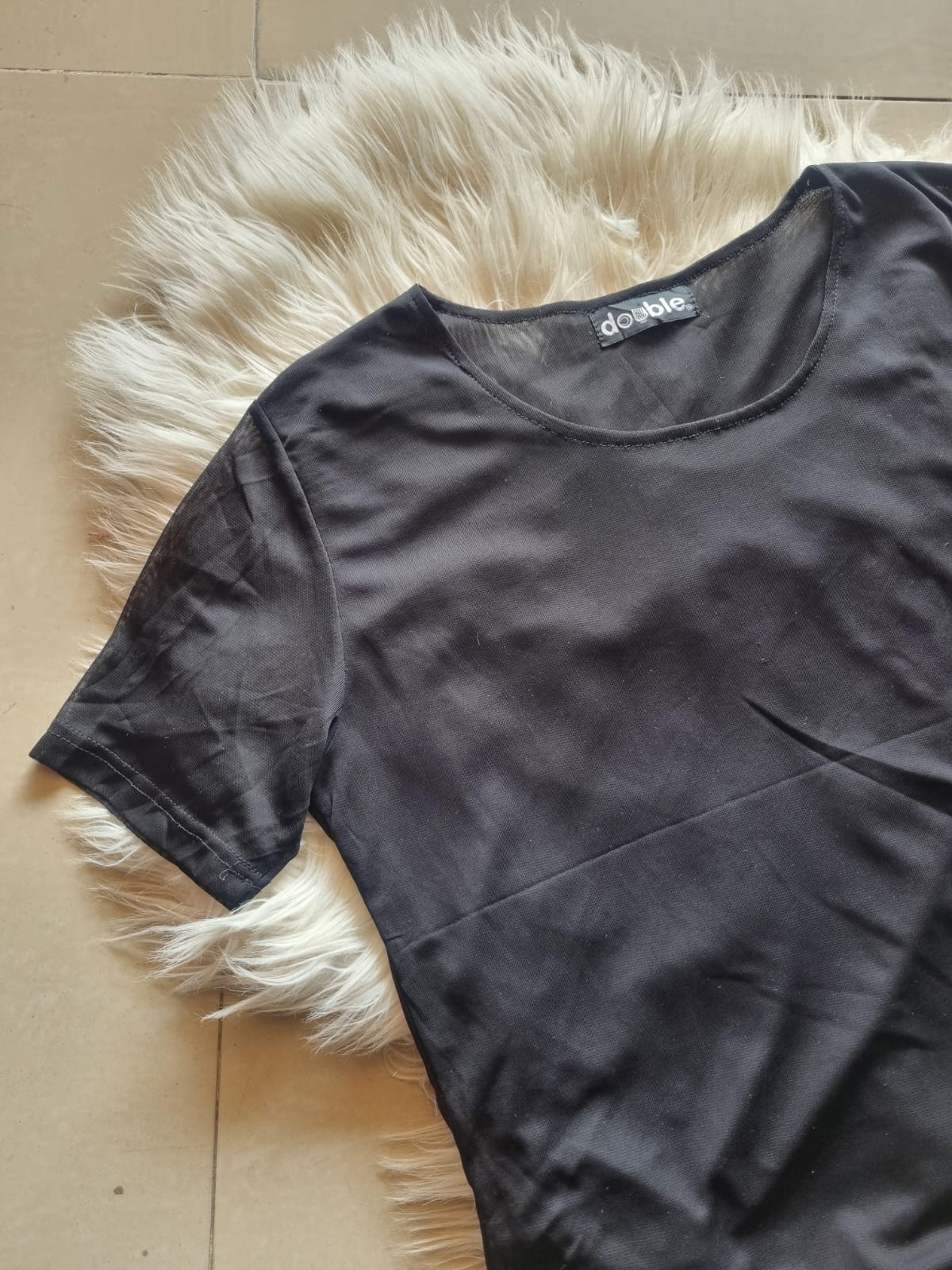 medium jet black stretchable net top – chest 20–21″ | length 23″ medium jet black stretchable net top – chest 20–21″ | length 23″